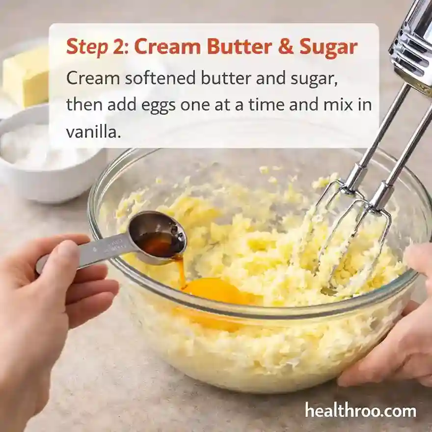 In a mixing bowl, cream softened butter and sugar until fluffy