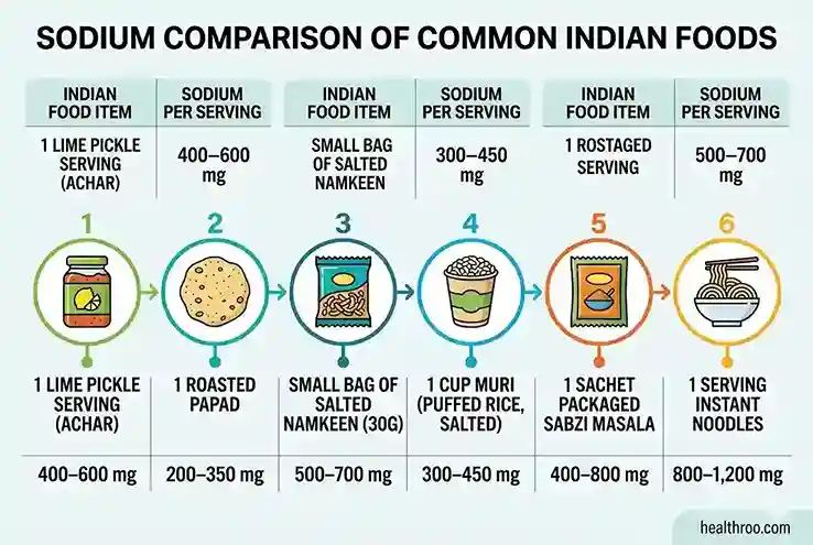 Sodium content comparison table of common Indian foods